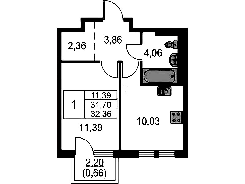 1-комнатная квартира 32.36 м², 13/15 эт., ЖК «Невская Долина»
